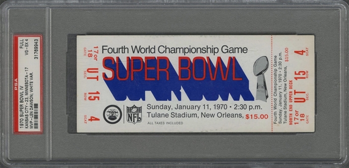 Original Super Bowl IV Ticket - White Variation - Chiefs vs. Vikings (PSA/DNA VG-EX 4)